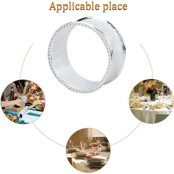 6 Pcs Stainless Steel Bead Side Napkin Rings Delicate Serviette Buckles (Silver) - Picture 6 of 7